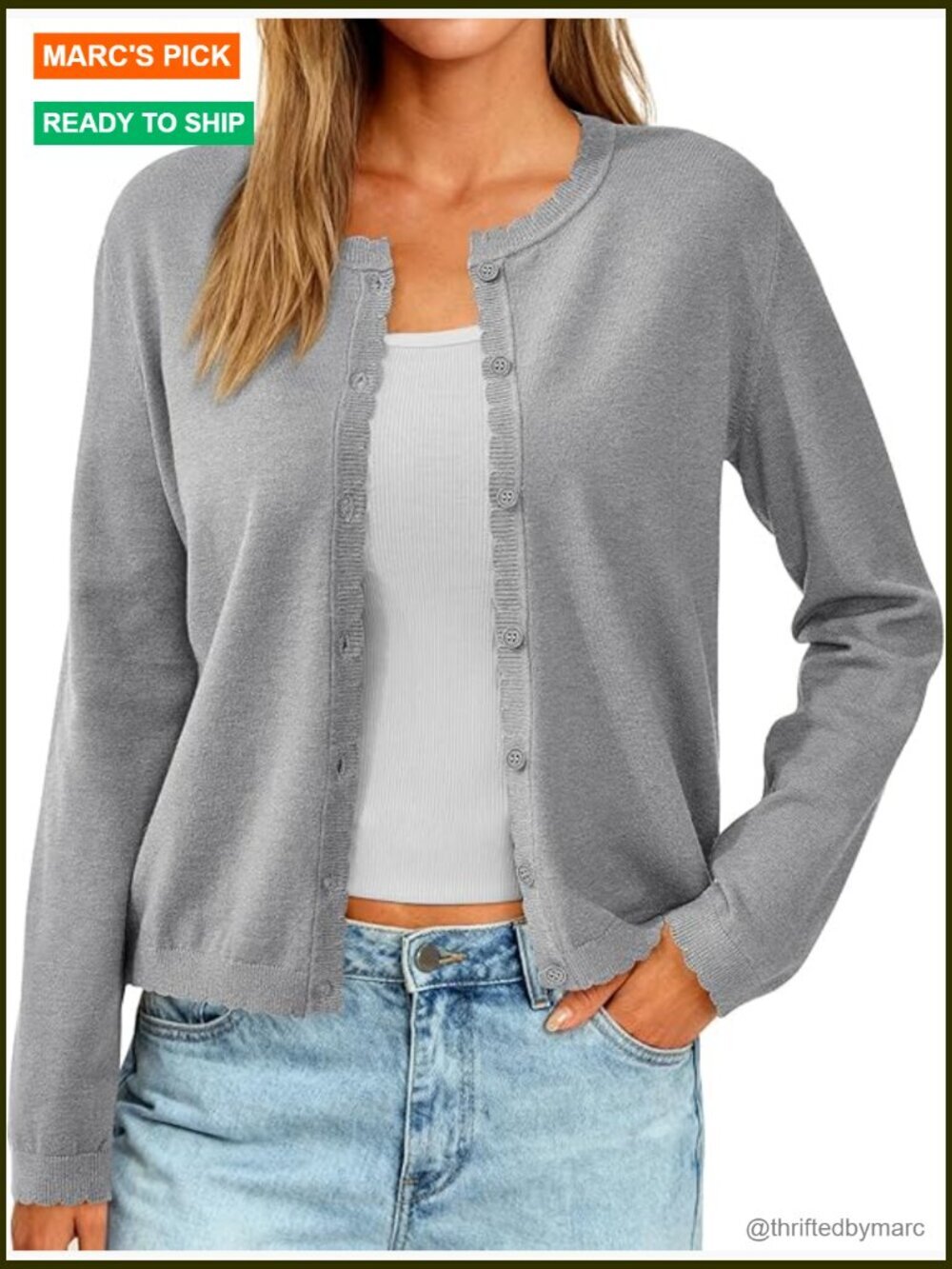 Lightweight Scalloped Ribbed Knit Button Front Cardigan - Long Sleeve